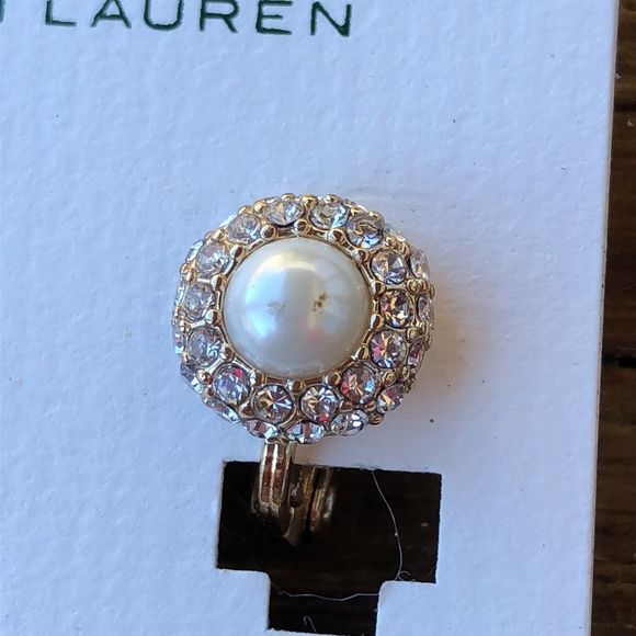Ralph Lauren Classic Comfort Clip Faux Pearl Crystal Earrings! BNWT! - Picture 5 of 7